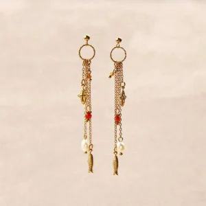 Boucles d'oreilles - Chaînes pendantes pierre & poisson