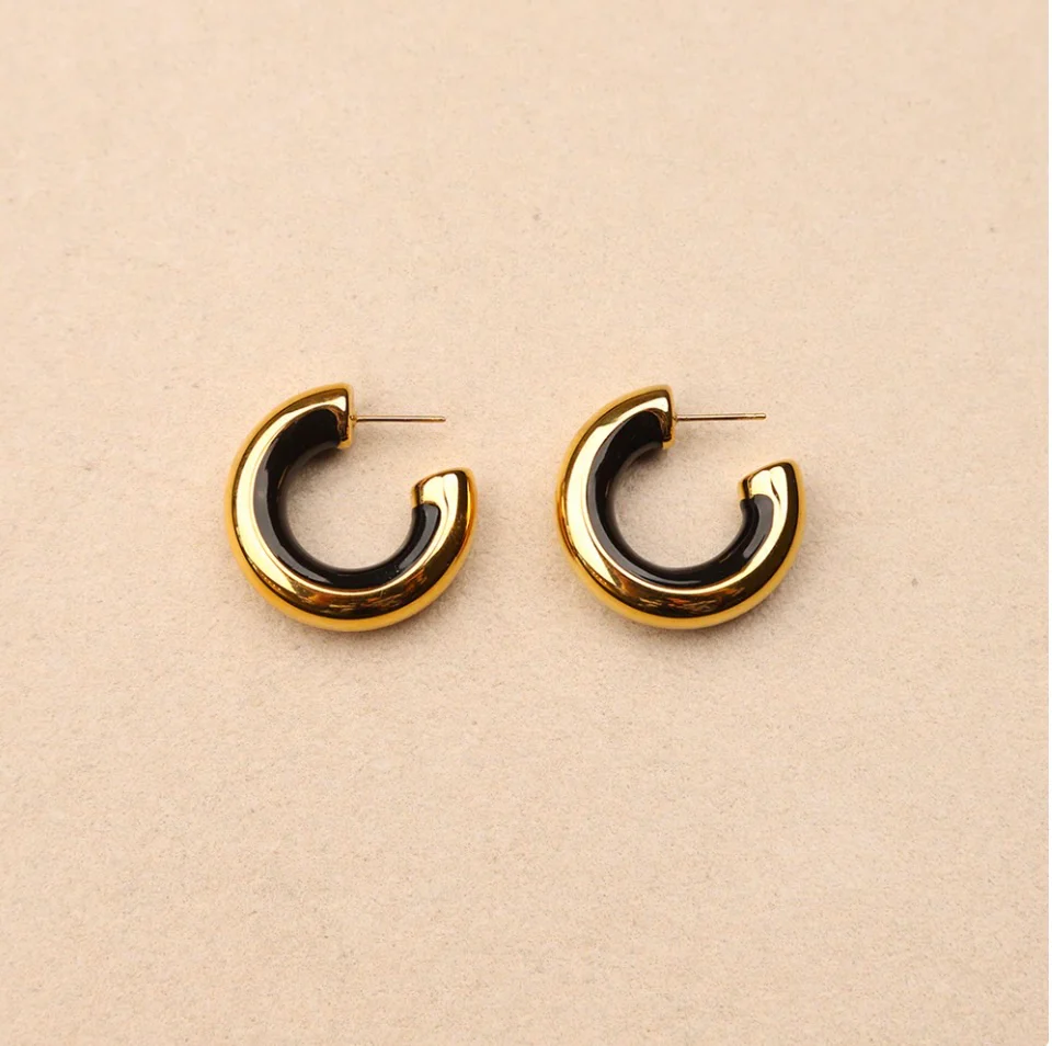 Boucles d'oreilles - Créoles épaisses émaillée noir